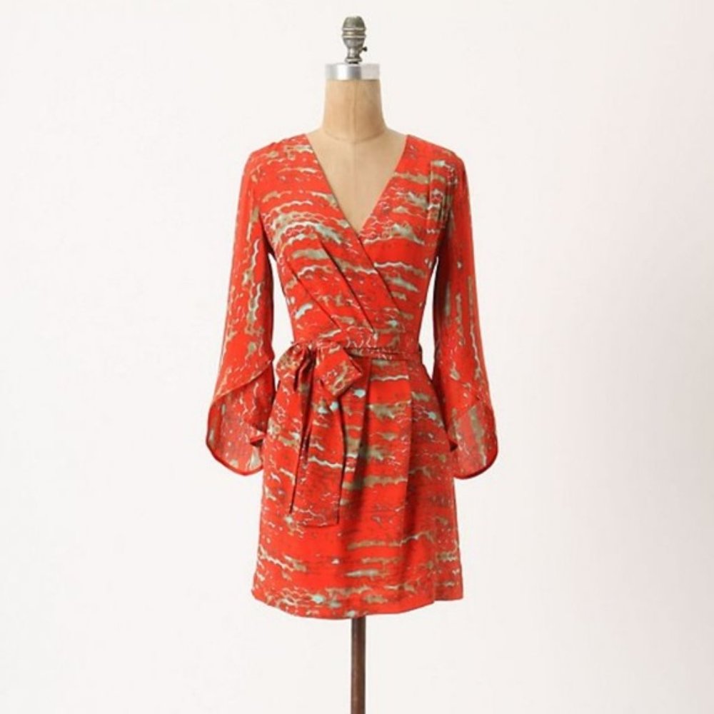 Anthropologie kimono-sleeved red silk dress